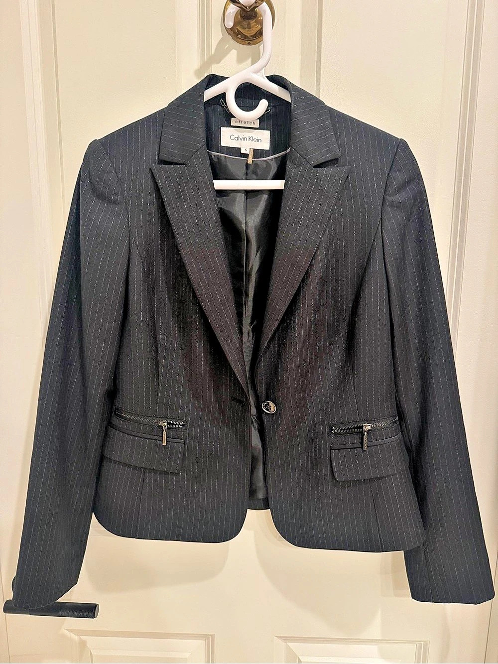 Calvin Klein Stretch Striped Blazer in Black Size 6 Like New